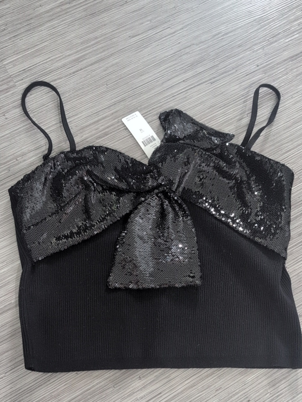 dolan Black Sequin Bow Camisole Top